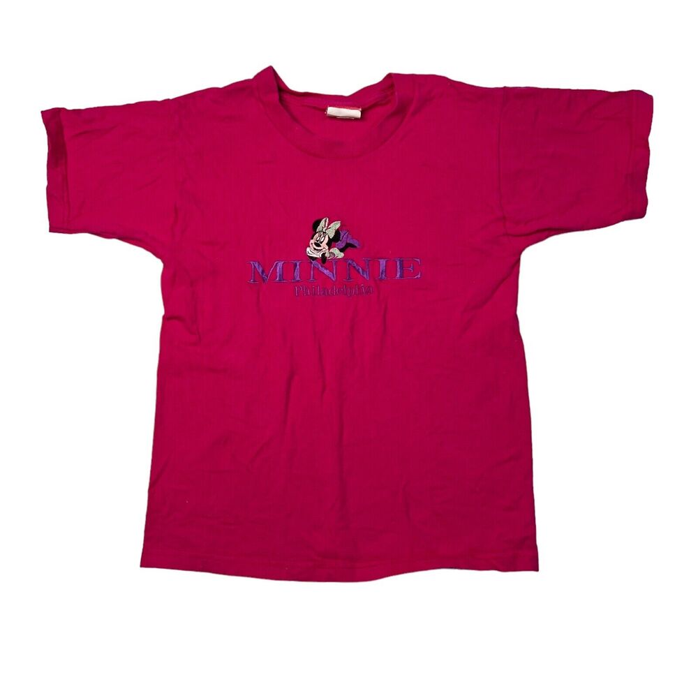 Disney VTG 90s Minnie Mouse Phila Embroidered Tee T-Shirt Pink Youth 10/12